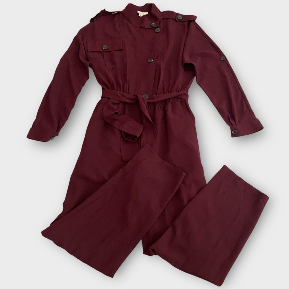 Reset By Jane Women’s Jumpsuit Medium Mock Neck Belted Rich Burgundy Modest